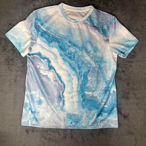 Festival Y2K Streetwear Abstract Icy Blue Agate Marble Print Oversized Tee